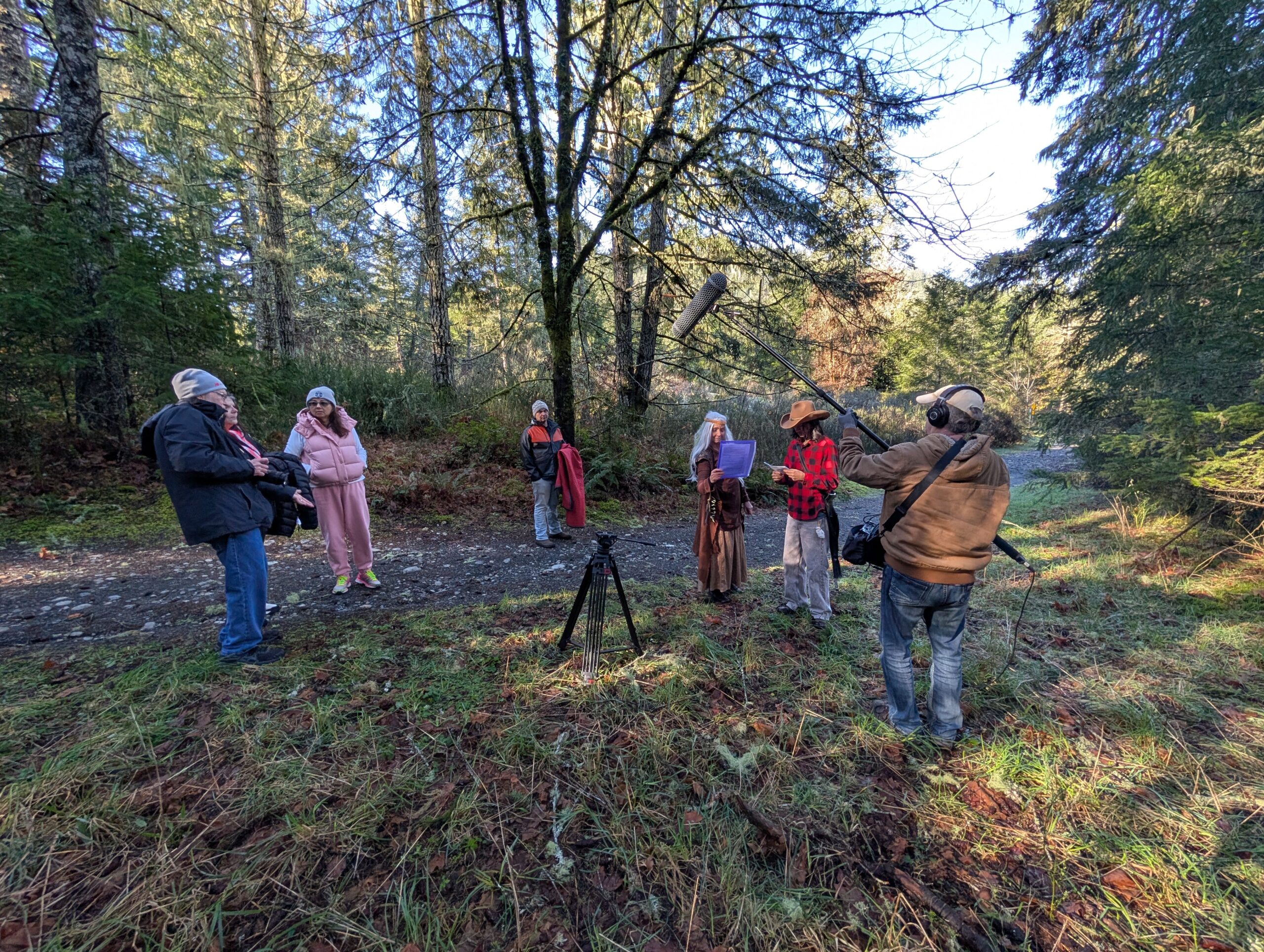 Crew discussing the shoot on location